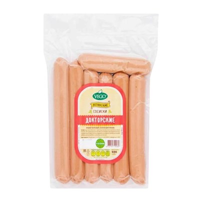 Сосиски Докторские продукт растительный 0,5 кг, "Вего" г.Москва 10356 - фото 479