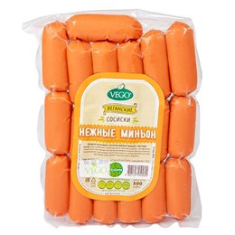 Сосиски Нежные Миньон продукт растительный 500 гр, "Вего" г.Москва 00013
